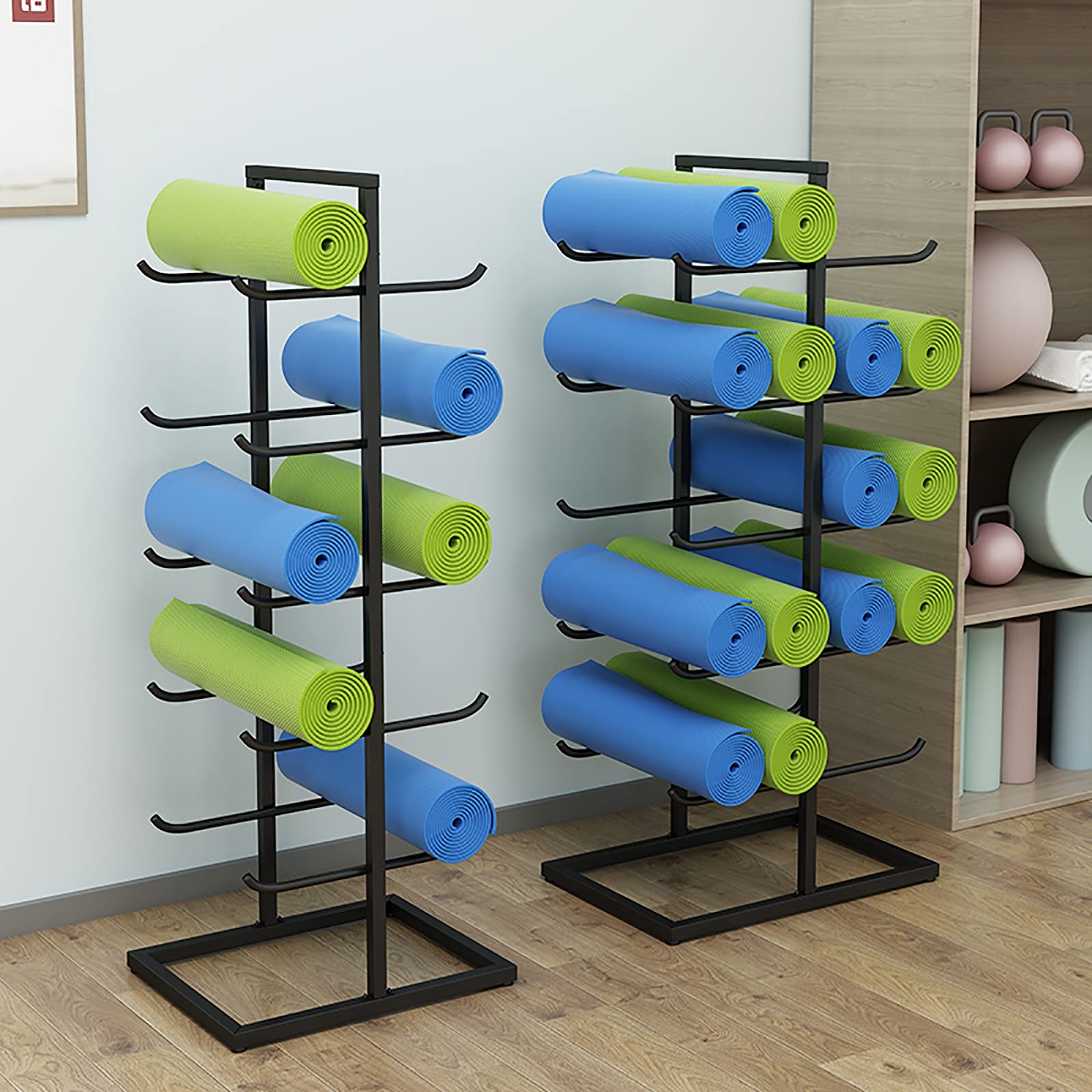 Soporte Vertical para Esterilla de Yoga, Organizador de Almacenamiento de 5 Niveles con Rodillos de Espuma de Doble Cara y colchonetas de Ejercicio, Soporte de exhibición de Metal