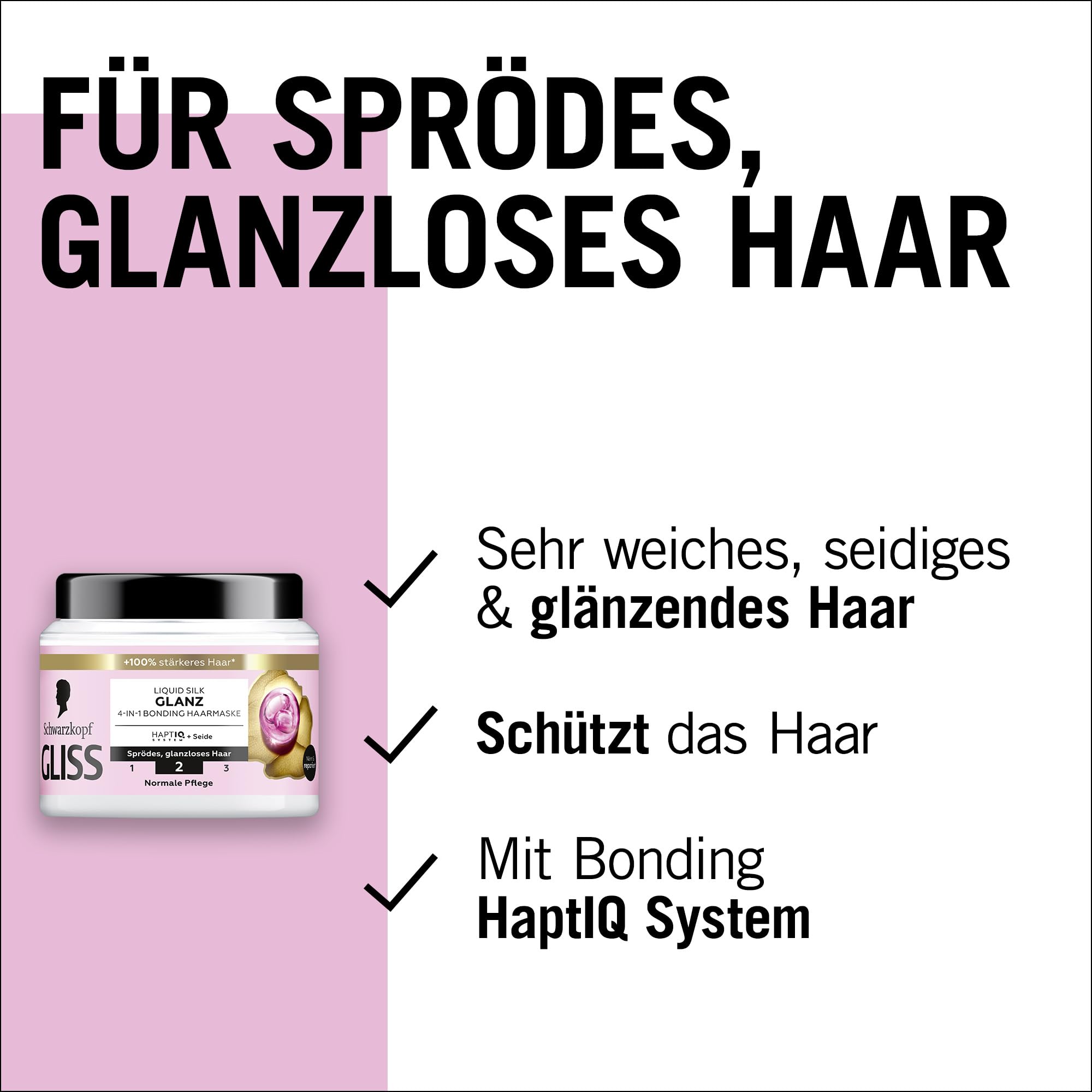 Gliss 4 w 1 kuracja Liquid Silk (400 ml), kuracja do włosów z systemem HAPTIQ i jedwabiem zapewnia gładkie włosy, pełny połysk, maska do włosów łamliwych, bez połysku