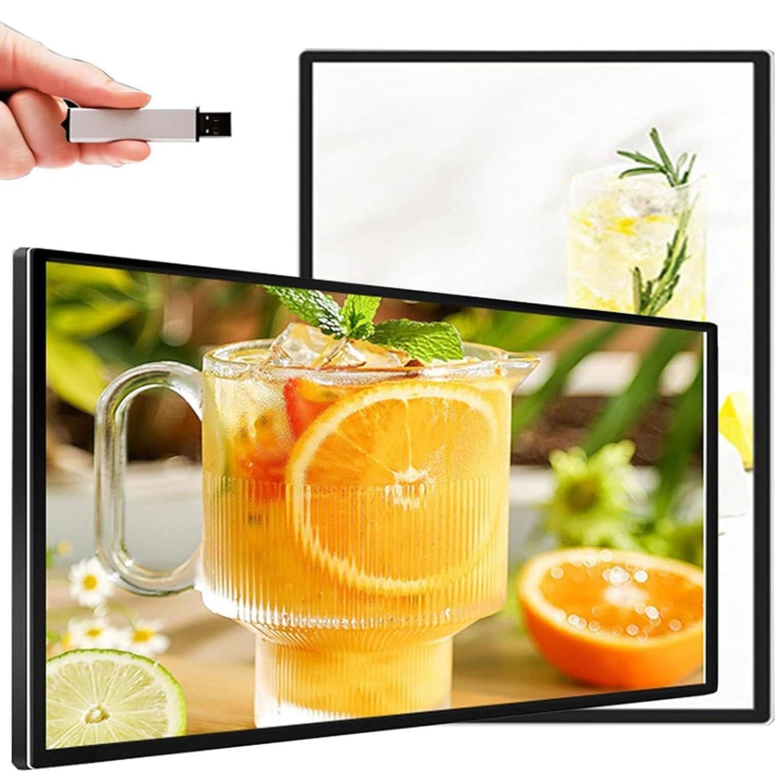 WYBYYDS Digital Kiosk, Electronic Menu Board,Restaurant Digital Menu Board & LED Backlit Display Screen,Snap Frame Light Box Billboard for Restaurants,Cafes,Salons,Shops 21.5''
