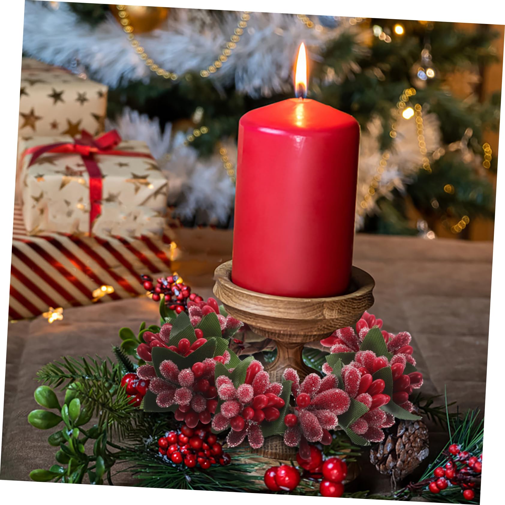 ABOOFAN 5 Piezas Candelabro De Mesa Anillos De Velas Navideñas Coronas De Velas con Agujas De Pino Mini De Velas Coronas Anillos Decoraciones Navideñas El Plastico