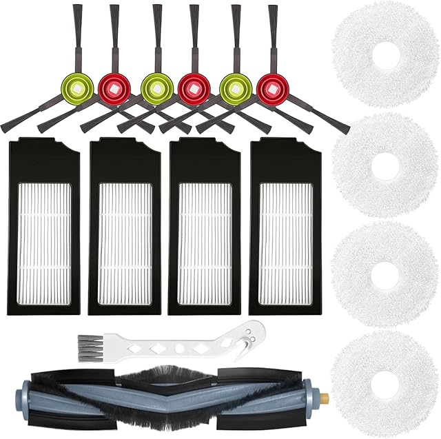 QAQGEAR Replacement Parts for Ecovacs Deebot X1 Omni/Turbo Robot Vacuum Cleaner, Accessories Kit 6 Side Brush, 1 Main Brush, 4 Filter, 4 Mop Cloth, 1 Cleaning Brush (15 Pack)