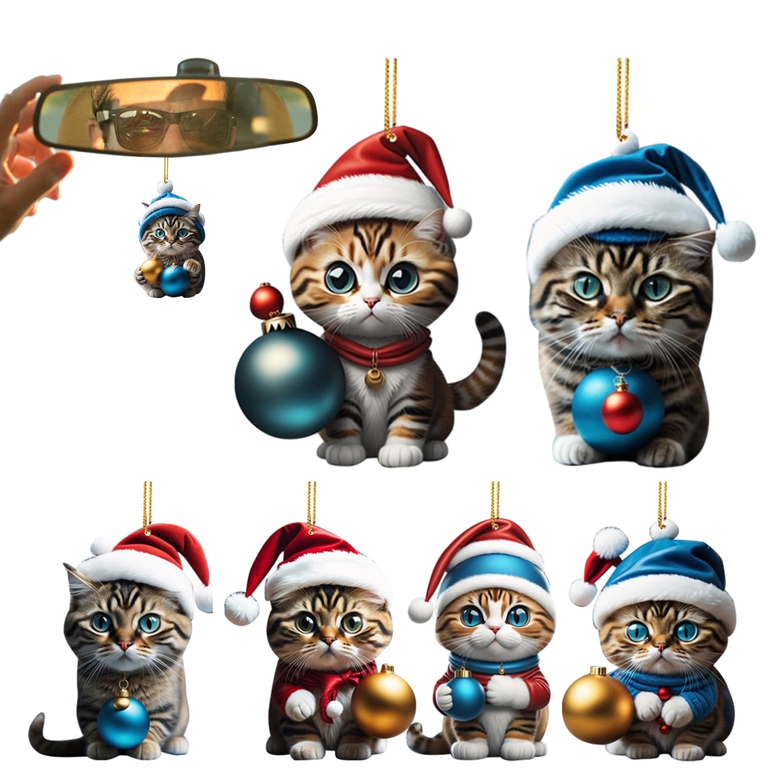 Benares Cat Christmas Decoration, 2d Acrylic Cat Christmas, Christmas Cat Car Suspending Ornaments, Christmas Tree Suspending Decor Merry Decor Ornaments, Cat Ornaments For Cat Lovers