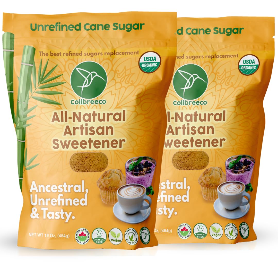 Colibreeco, Organic Unrefined Cane Sugar, 1 Pound (Pack of 2): Perfect for Sweetening Drinks & Recipes | Unprocessed & Chemical-Free | Powdered Sugar | Natural Sweetener, Panela Sugar, Jaggery Powder.