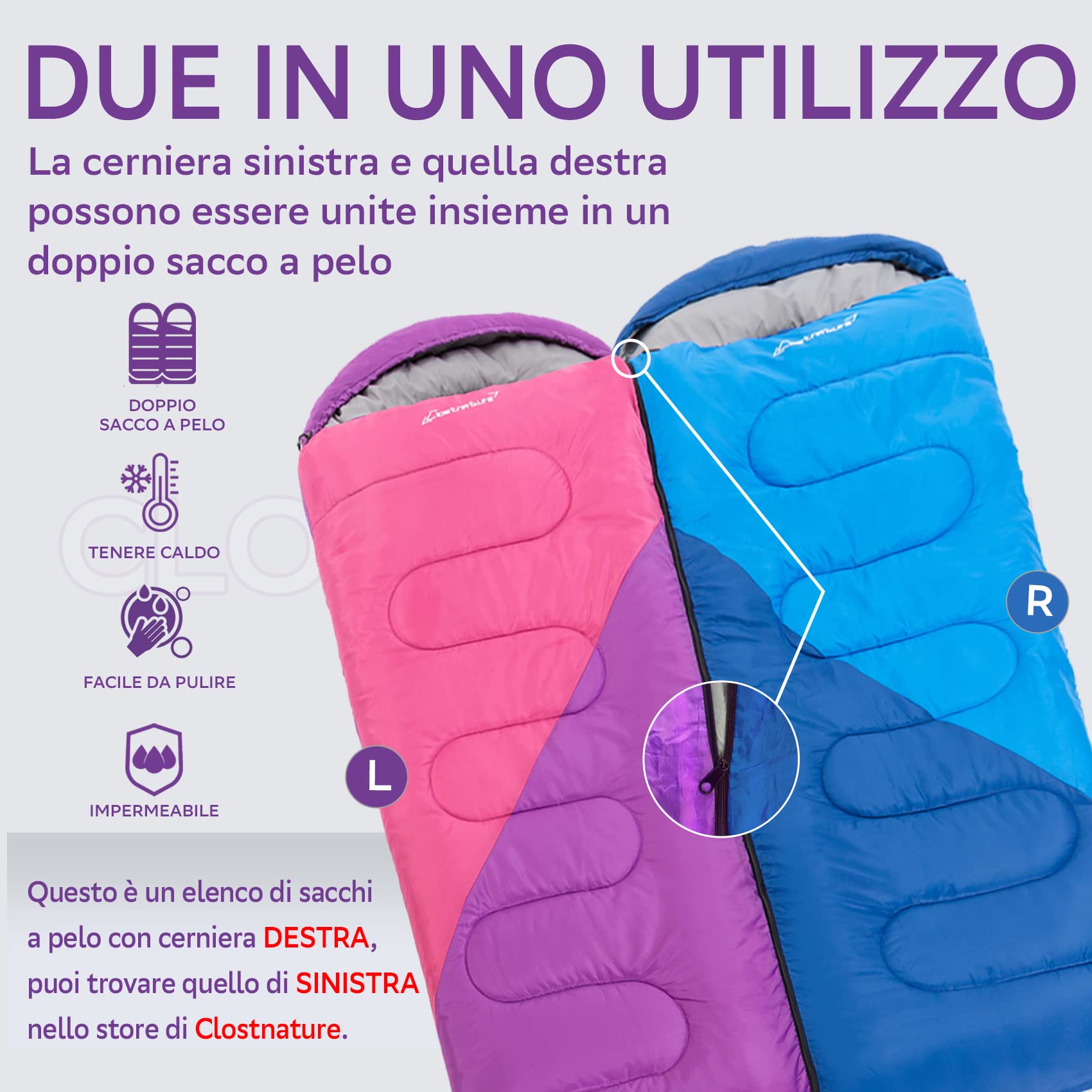 Clostnature Sacco a Pelo Leggero per Campeggio - Sacco a Pelo 3-4 Stagioni Rettangolare Casual da Esterno con Confezione Piccola per Adulti, Donne, Escursionismo, Alpinismo, Viaggi(Cerniera Sinistra)