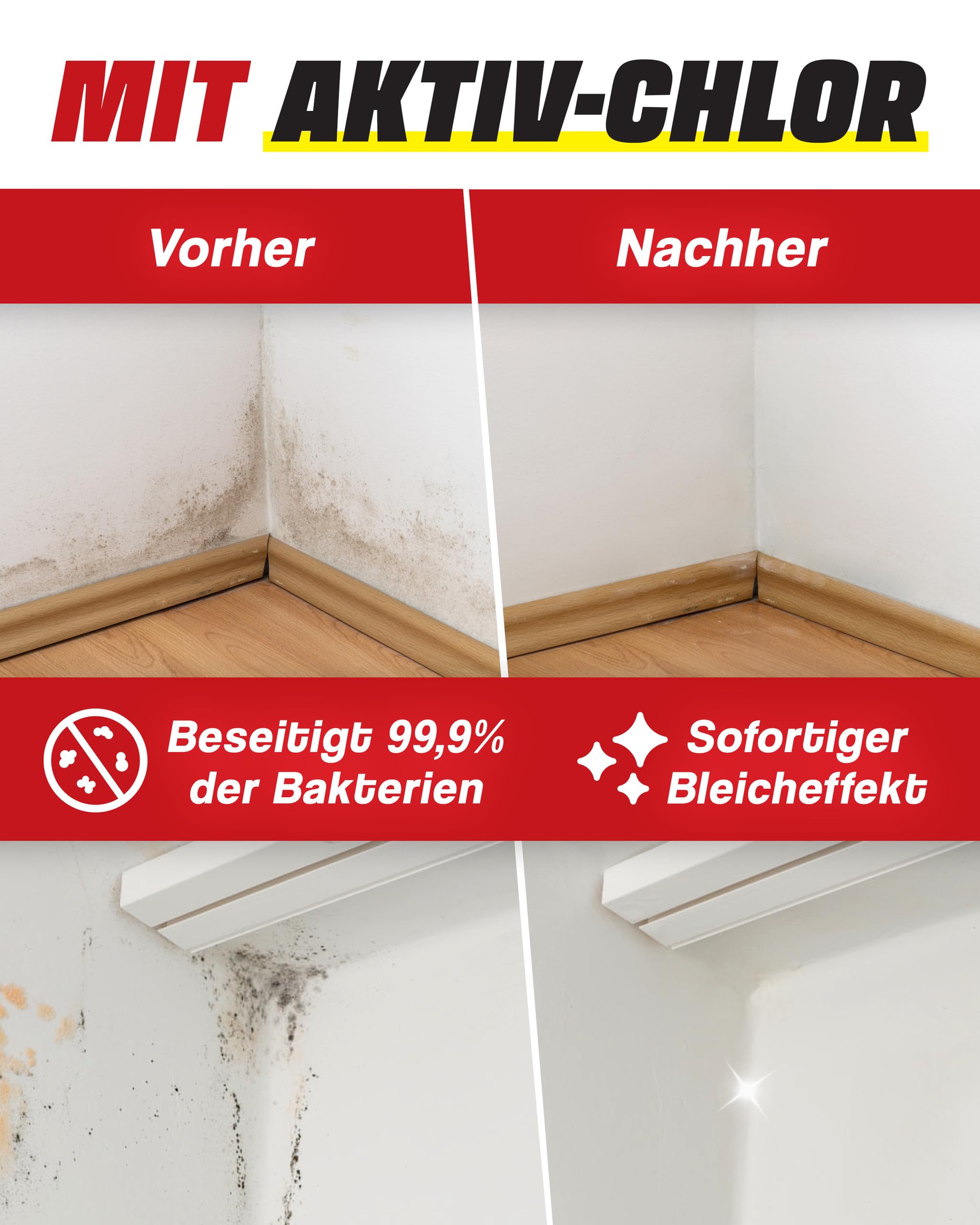 VEXIL Schimmelbekämpfung Duo – Schimmelentferner mit AKTIV-CHLOR + Schimmelschutz Spray – Schimmel entfernen & Neubefall verhindern – Bis zu 18 Monate Langzeitschutz – 2x 500 ml – Made in Germany