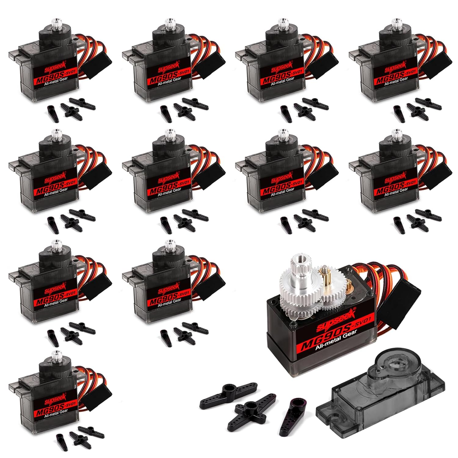 MG90S 9g Micro Servo Motor Kit, Metal Gear 2.0 kg-cm High Torque, 0.08 sec/60 deg 180° Rotation, for RC Plane Arduino Robotics (12pcs)