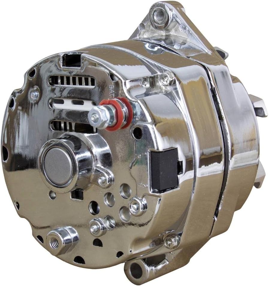 RAREELECTRICAL New Chrome 110A Style Alternator Compatible With Gm Billet 6-Groove Pulley And Fan 1 Or 3 Wire Connection By Part Numbers 27295 17294 37294 17102 17127 27127