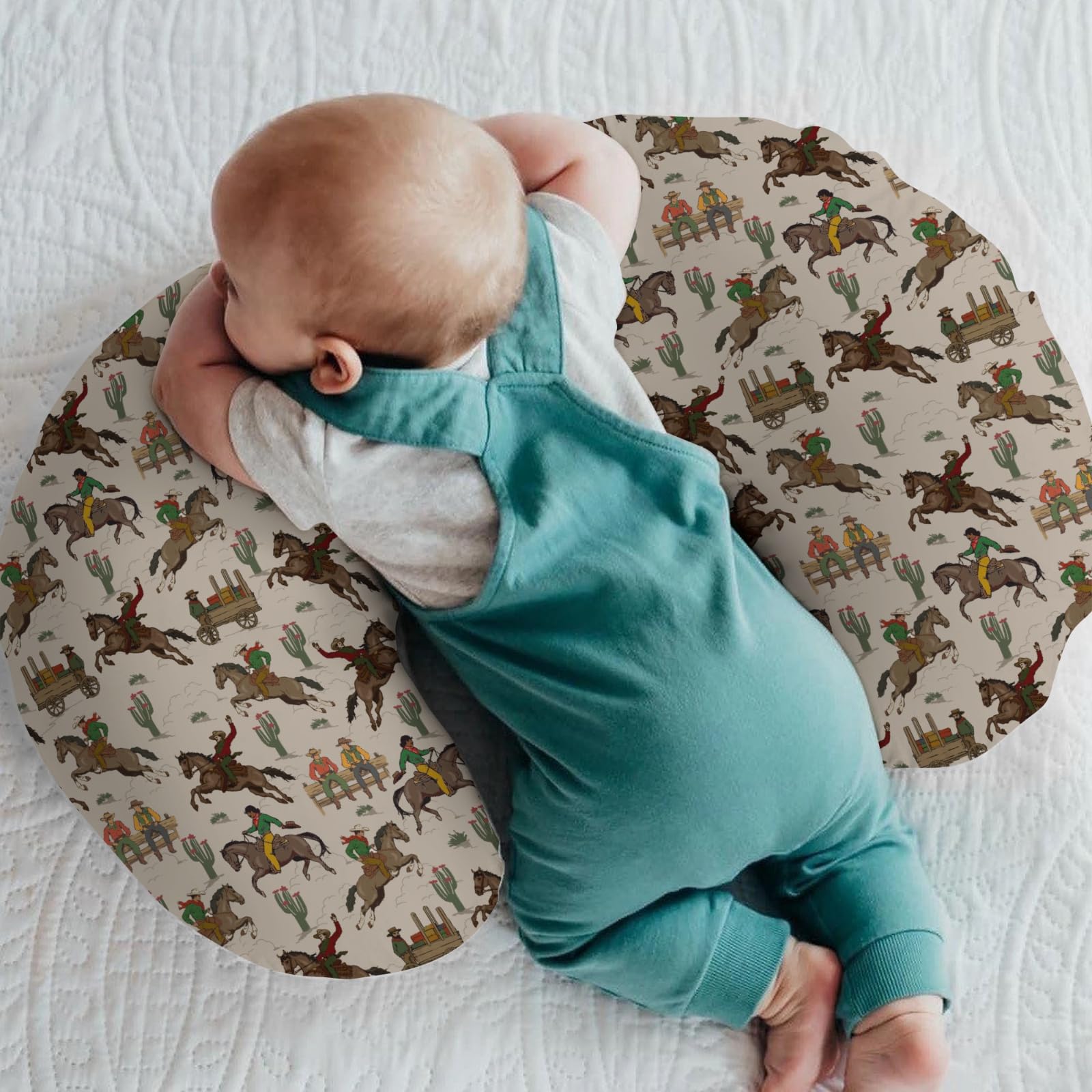 South Western Cowboys Nursing Pillow Covers for Boy Girl Cowboy Horse Riding Cactus Nursing Pillow Slipcovers for Breastfeeding Pillows Wild West Desert Soft Stretchy Covers for Newborn Infant