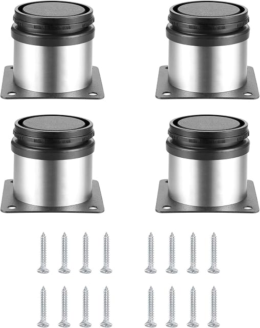4 Pcs Adjustable Legs, Stainless Steel Furniture Feet, Table Desk Cabinet Kitchen Adjustable Feet Round with Screws(Adjustable Height 0-10mm)