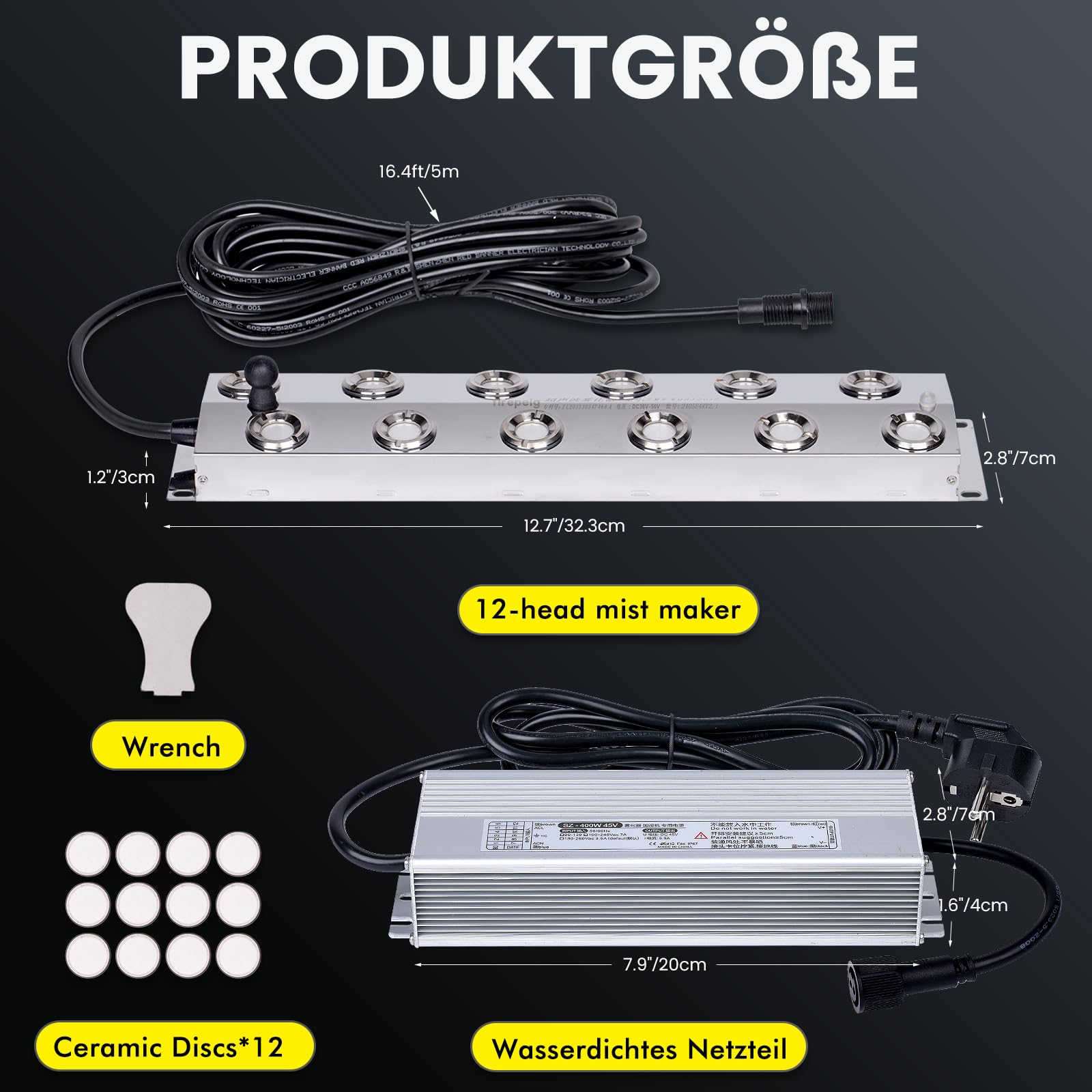 Vijver Mist Apparaat Met 12 Koppen Mistmaker Ultrasone Mist Generator 400W – 8,5 L/u Voor Vijver, Tuin & Binnen Sfeer 304 Roestvrij Staal