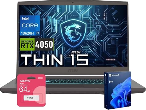 msi Thin 15 RTX 4050 Intel Core i7-13620H Gaming AI Laptop