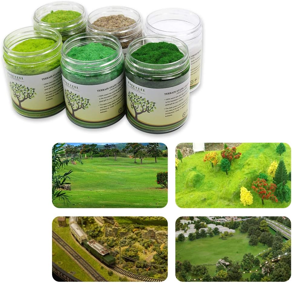 CFA5 6X 35g Mixed 2mm-3mm Static Grass Terrain Powder Green Fake Grass Fairy Garden Miniatures Landscape Artificial Sand Table Model Railway Layout