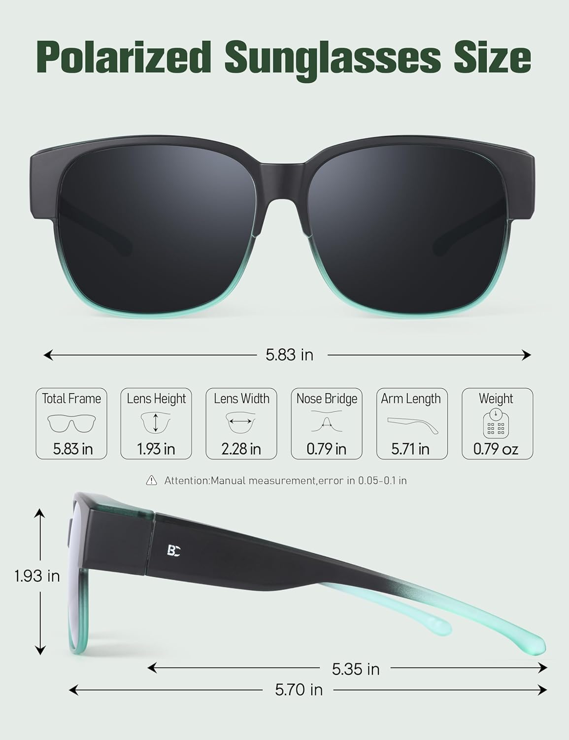 BIRCEN Polarized Fit Over Sunglasses: Wear Over Glasses Sunglasses Wrap Around Fitover Shades for Men Women UV Protection - Image 3