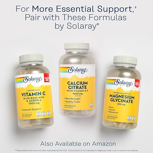 Miniatura 6 de Solaray Citrato de calcio con vitamina D3 1000 mg huesos y dientes saludables soporte para corazón músculos y nervios 60 porciones 240 cápsulas