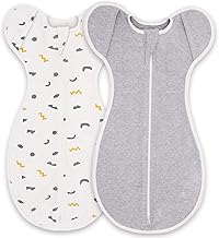 Baby Transition Swaddle Sack, 2 Pack Baby Sleep Sack 3-6 Months Arms up Swaddle with Arms in/Out, 2-Way Zipper 100% Cotton 0.5 TOG Comfy Transitional Swaddle Sack Baby Swaddle for Boy Girl (Medium)
