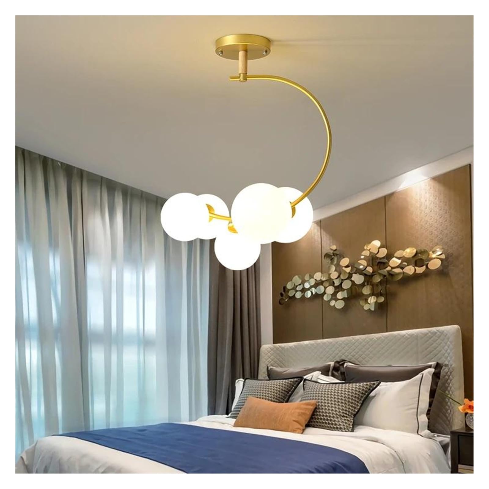Lustre LED en verre boule or 40cm pour décoration de salon et chambre