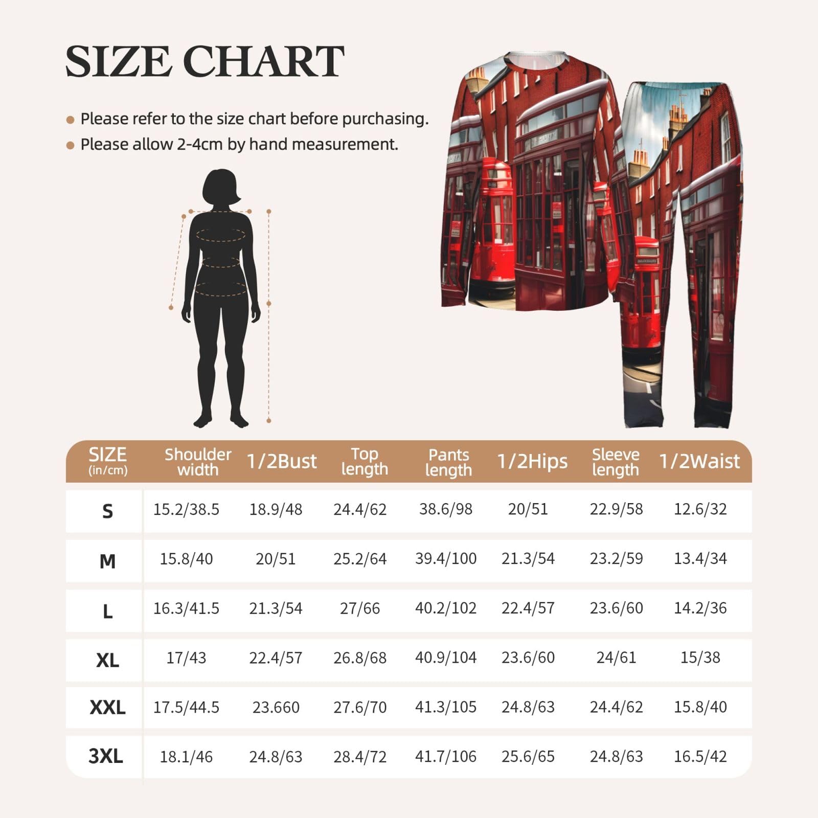 Red London Street Print - Pigiama da donna a maniche lunghe, morbido, confortevole, elastico