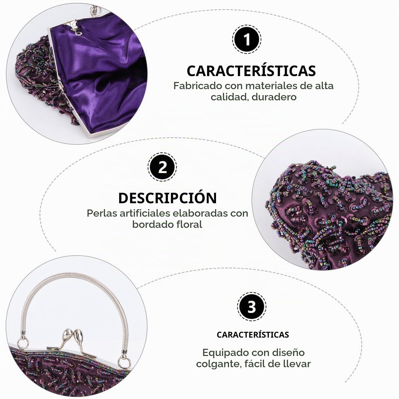 1 Pc Bolsa De Cena Bolso De Mano De La Novia Monederos De Flores Para Mujer Bolsos Fiesta Mujer Bolsa De Oro Bolsa De Banquete Boda Púrpura De Imitación y Poliéster Perder