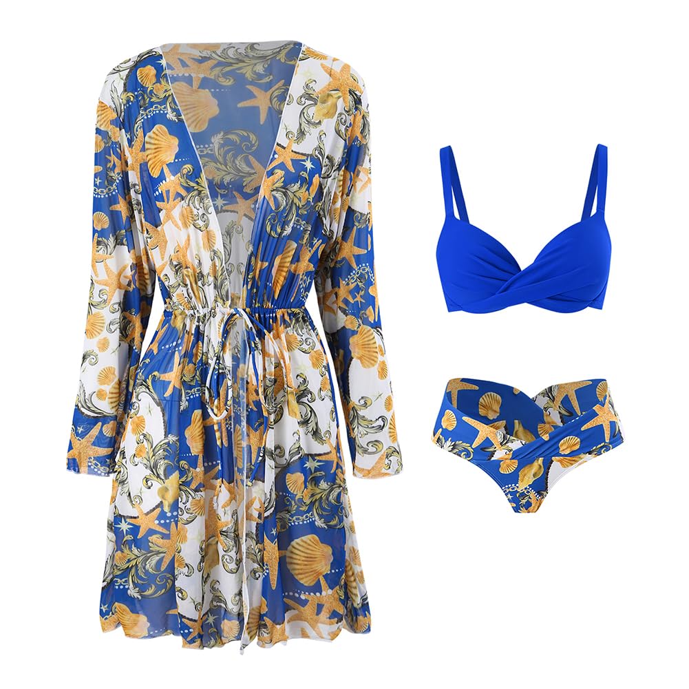 JPXJGT Bikini Swimsuit Women Three Piece Swimwear Beachwear(Size:L,Color:Blue)