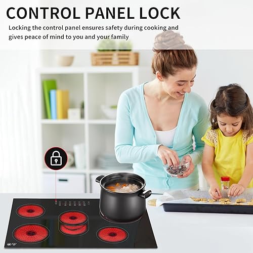 Miniatura 6 de KPUY Estufa eléctrica de 30 pulgadas (220-240 V para cable duro, sin enchufe), 8500 W, 5 quemadores, quemador integrado de encimera, sensor táctil,