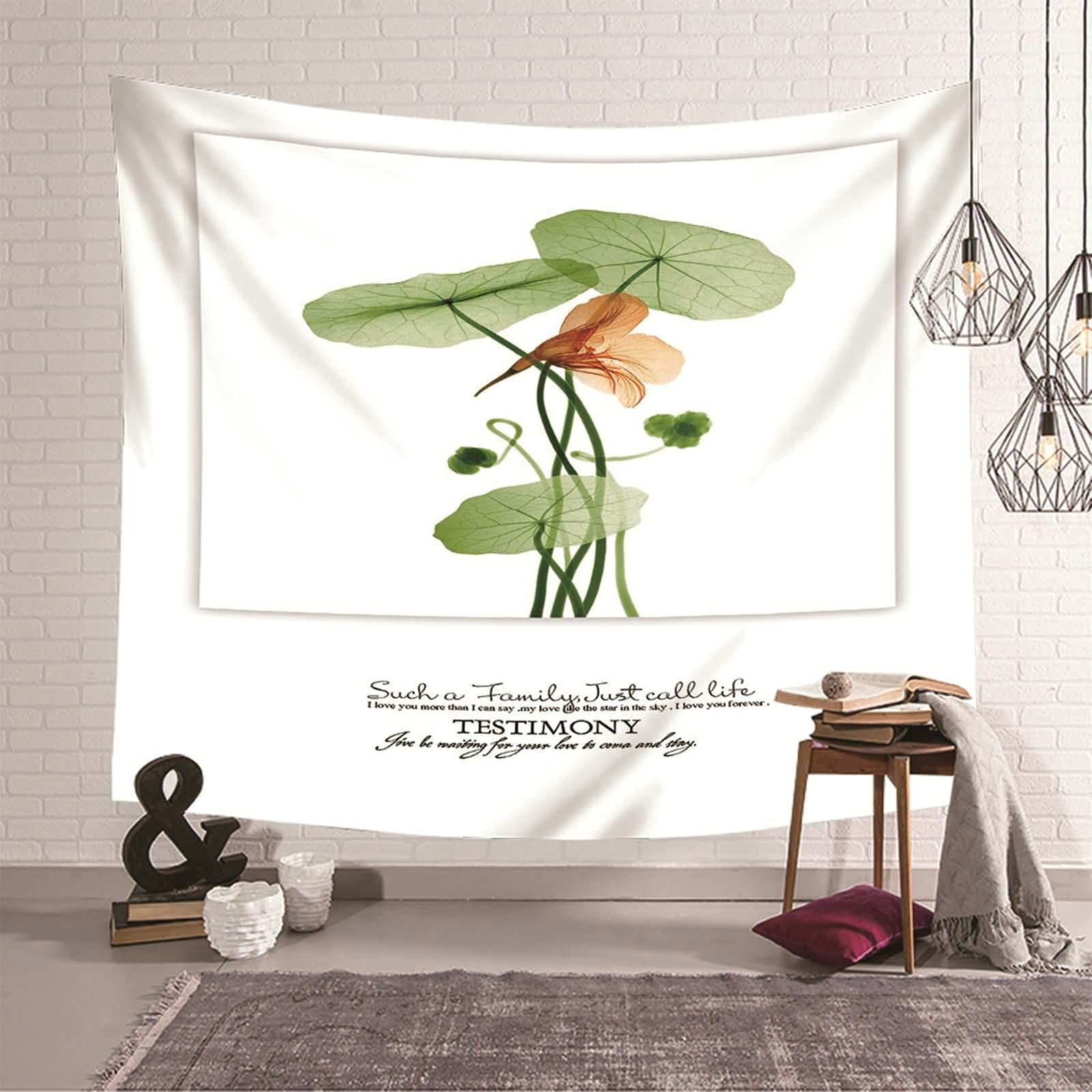 Tapiz de pared con diseño de flores KnSam, decoración textil verde de 150x130