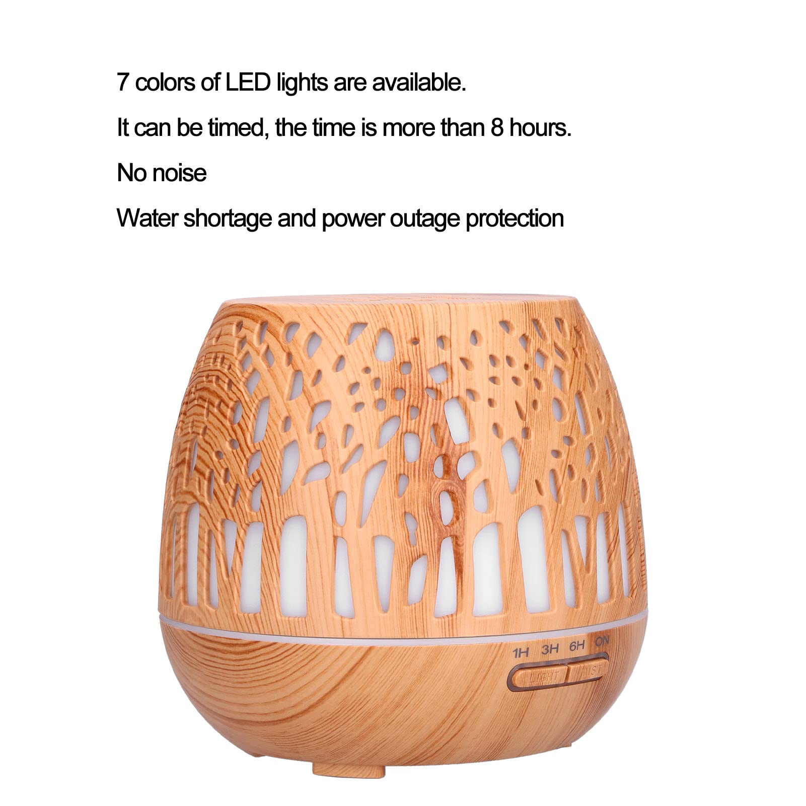 Cocoarm Diffuseur d'arômes 400 ML, Humidificateur PP ABS, Diffuseur d'huiles Essentielles à Grains de Bois, Minuterie de 8 Heures et Lumière 7 Couleurs, Prise USB à Faible Bruit pour Chambre à