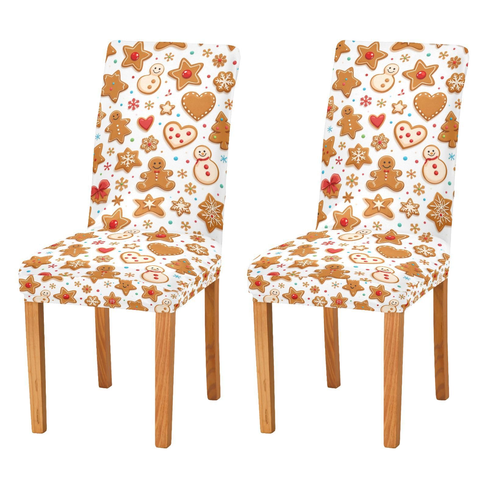 Kcldeci Christmas Spandex Chair Covers for Dining Room Set of 4, Gingerbread Cookies Parsons Slipcover Xmas Chair Back Cover Kitchen Stretch Printed
