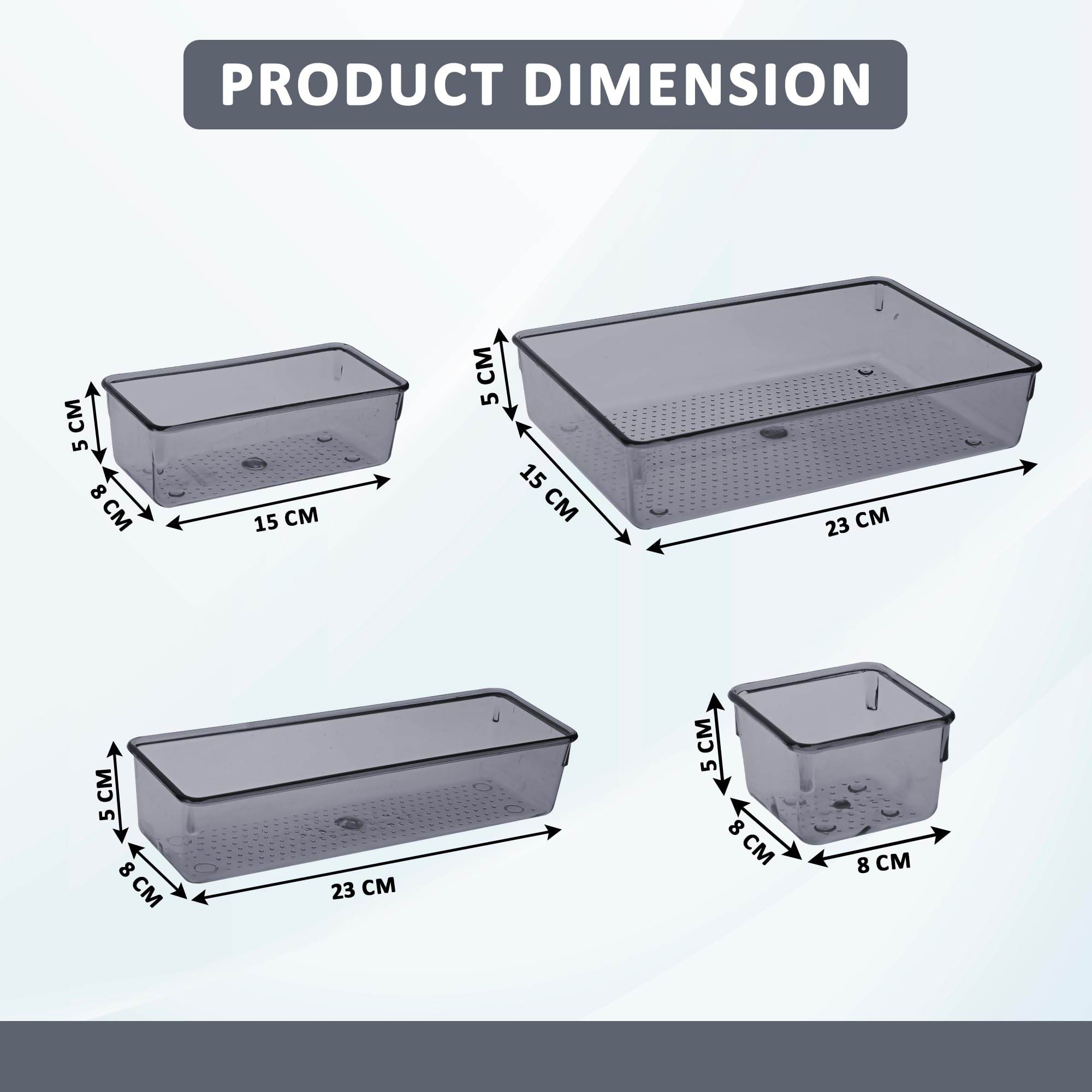 Kuber Industries 24 vassoi organizer per cosmetici in acrilico trasparente, organizer per cucina, ufficio e bagno, per trucchi, cancelleria, cassetto divisorio, nero