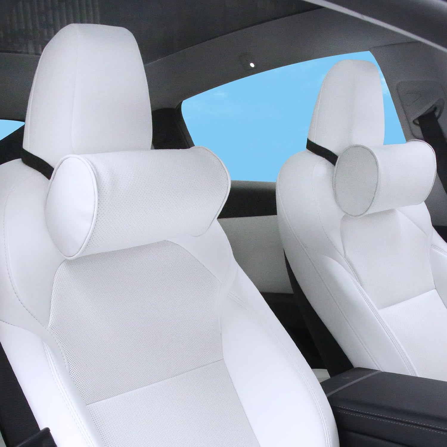 Car Headrest Pillow for Driving - Luxury Leather 100% Memory Foam, Ergonomic Neck Support - Universal Fit Head Rest Travel Pillow for Most Cars, Home & Office, White, 2 Pack - Image 9