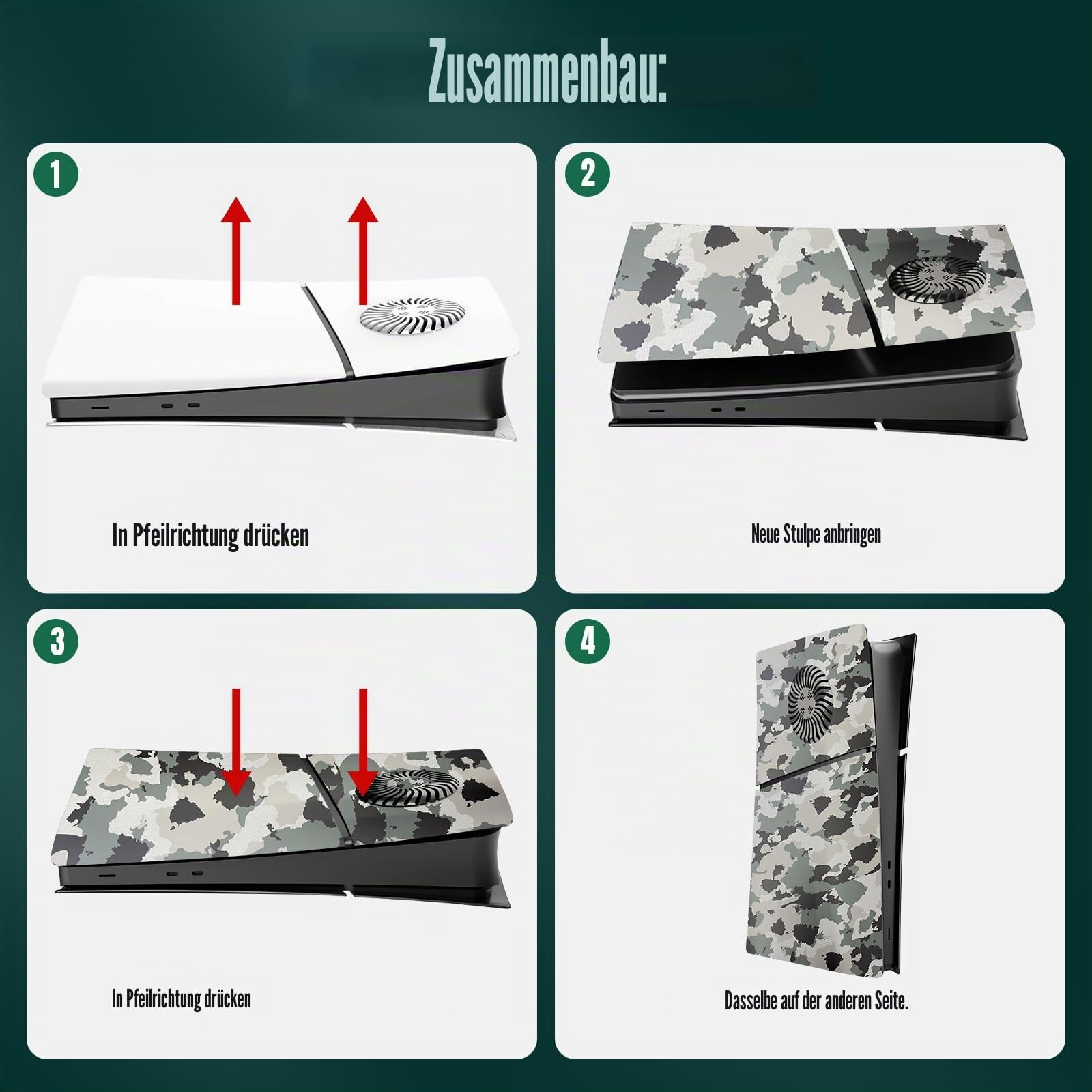 Ersatz-Platten Abdeckung Faceplates für PS5 Slim Konsole Digitale Edition, Seitenplatten mit Kühlungsöffnungen Benutzerdefinierte Hülle ABS-Gehäuse Anti-Kratzer Zubehör, Tarnfarbe
