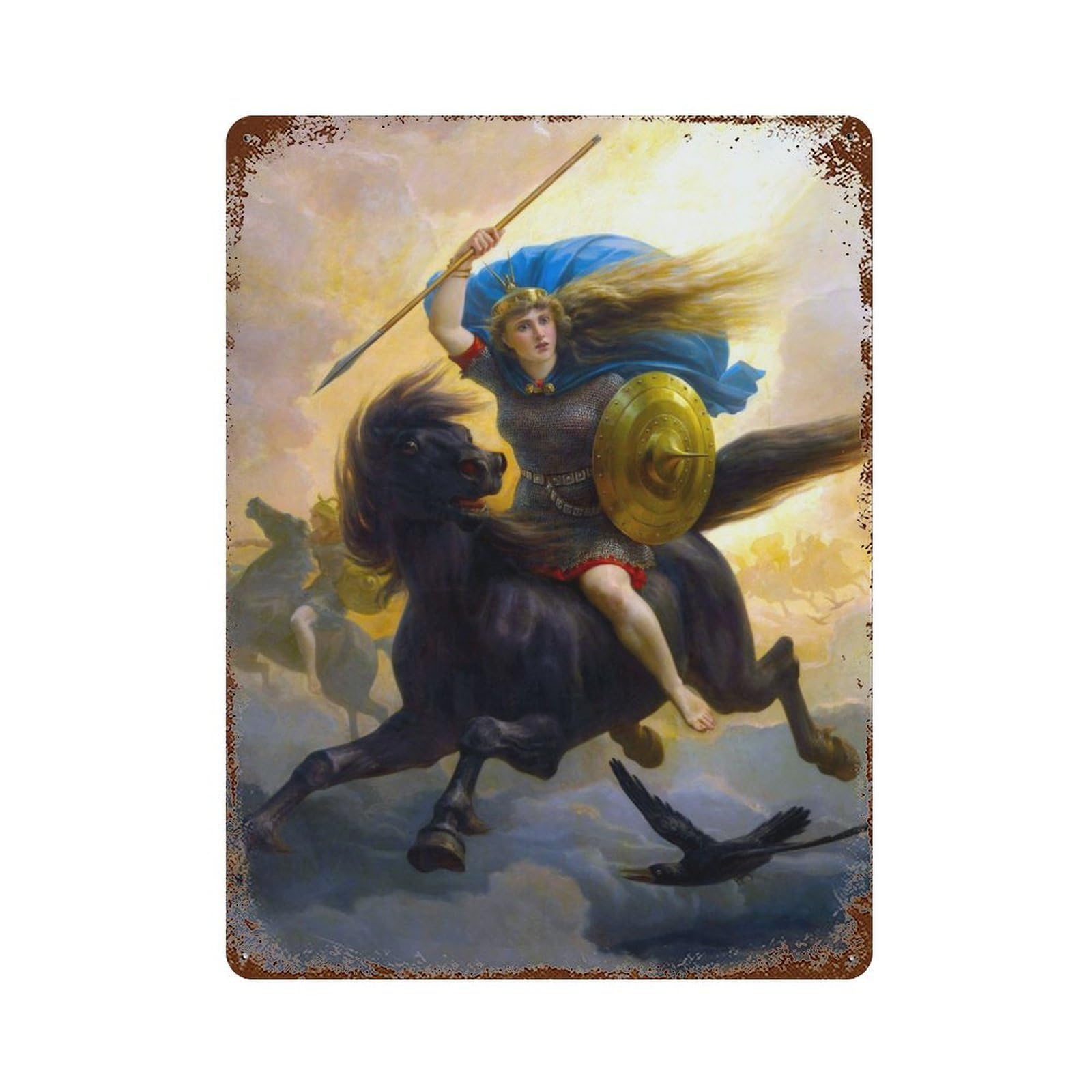 Vintage Rust Metal Sign with Valkyrie Norse Mythology Design 15.7"x11.8", for Garage, Bar And Workshop Decor, Retro Wall Decor