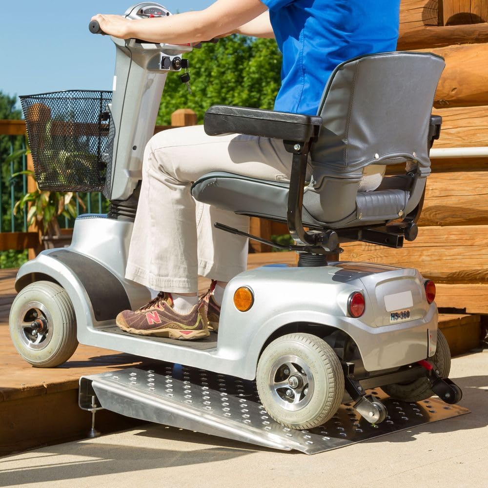 24" Wheelchair Door Threshold Ramp, 600 lb Capacity, Entrance Ramp, Adjustable 2.75" to 4" H, Silver Spring, 36" W