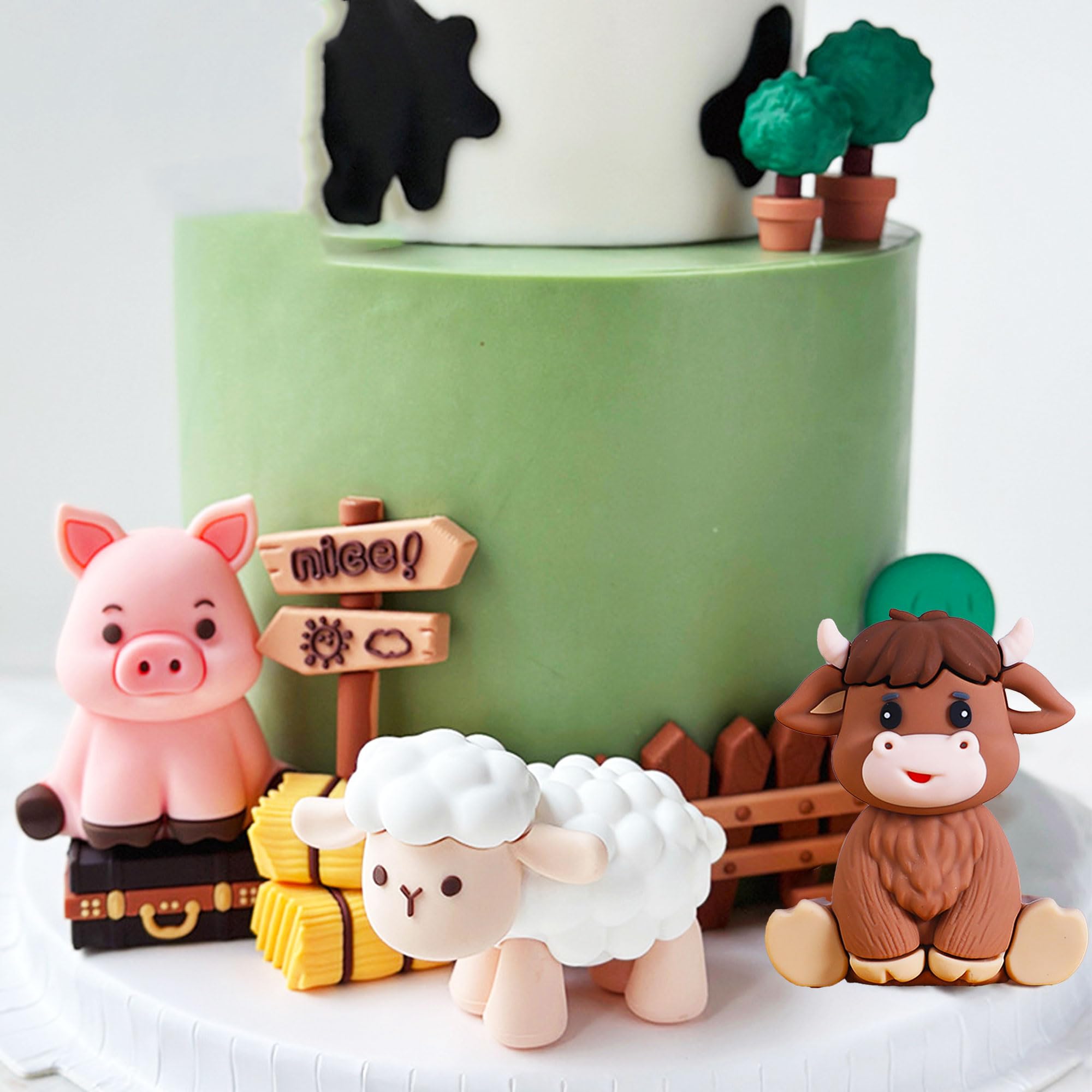 JeVenis Farm Animal Cake Decoration Sheep Cake Topper Farm Animal Birthday Decoration Cow Cake Decoration Pig Cake Topper for Farm Animal Baby Shower Birthday Party Decorations - Image 4