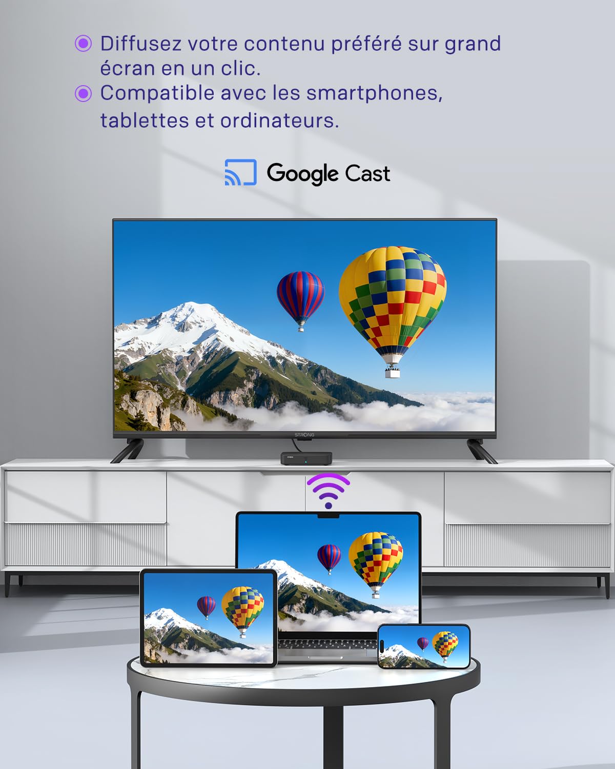 STRONG SRT420 Streaming Box Android TV 4K avec Port Ethernet, DVB-T2, 2GB RAM + 8GB Stockage, Chromecast Intégré, WiFi, Assistant Google Vocal, HDR10+