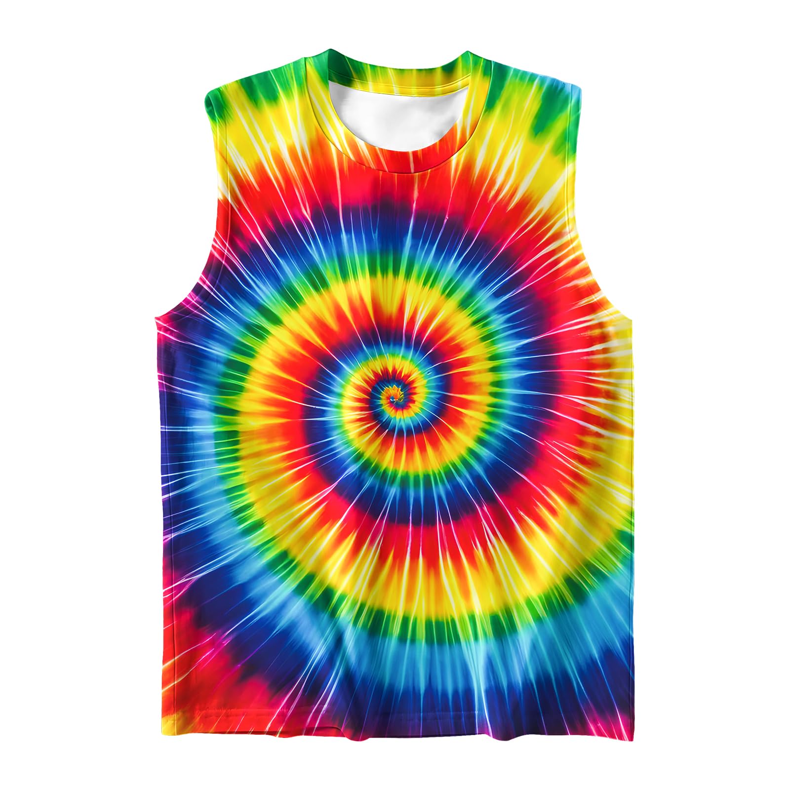 DMPROD Kids Tie Dye Shirt Size 5-14 Years Sleeveless T Shirts Children Tank Tops Hippies Senior Tees for Boys Girls