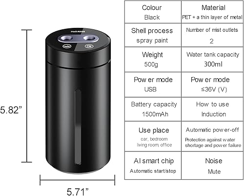 Miniatura 2 de Difusor de coche, difusor ultrasónico de doble agujero, encendido y apagado automático inteligente con 7 luces de ambiente de color, ambientadores