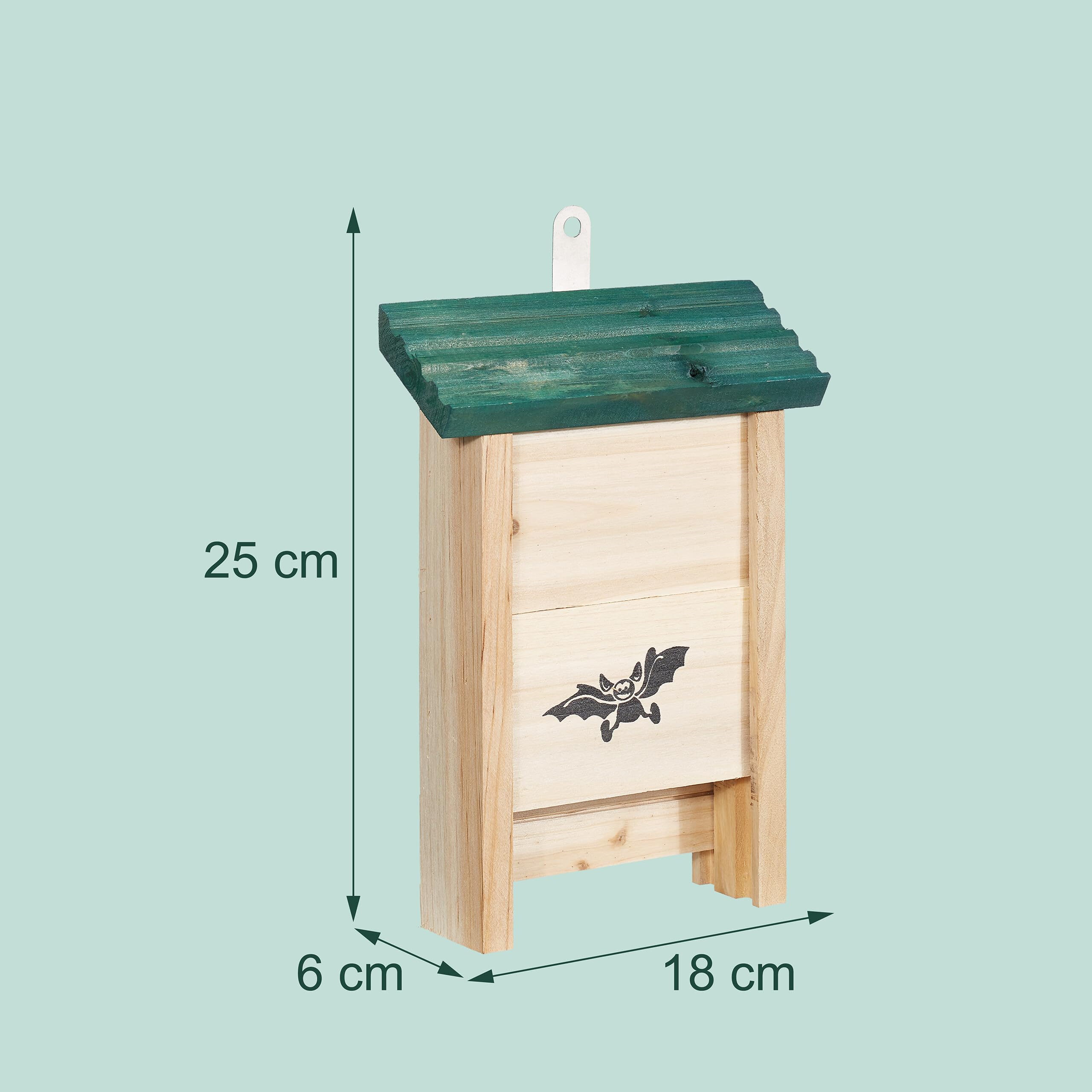 Relaxdays Set de 4 Cajas para murciélagos de Madera sin Tratar, 25x18x6 cm, Natural y Verde