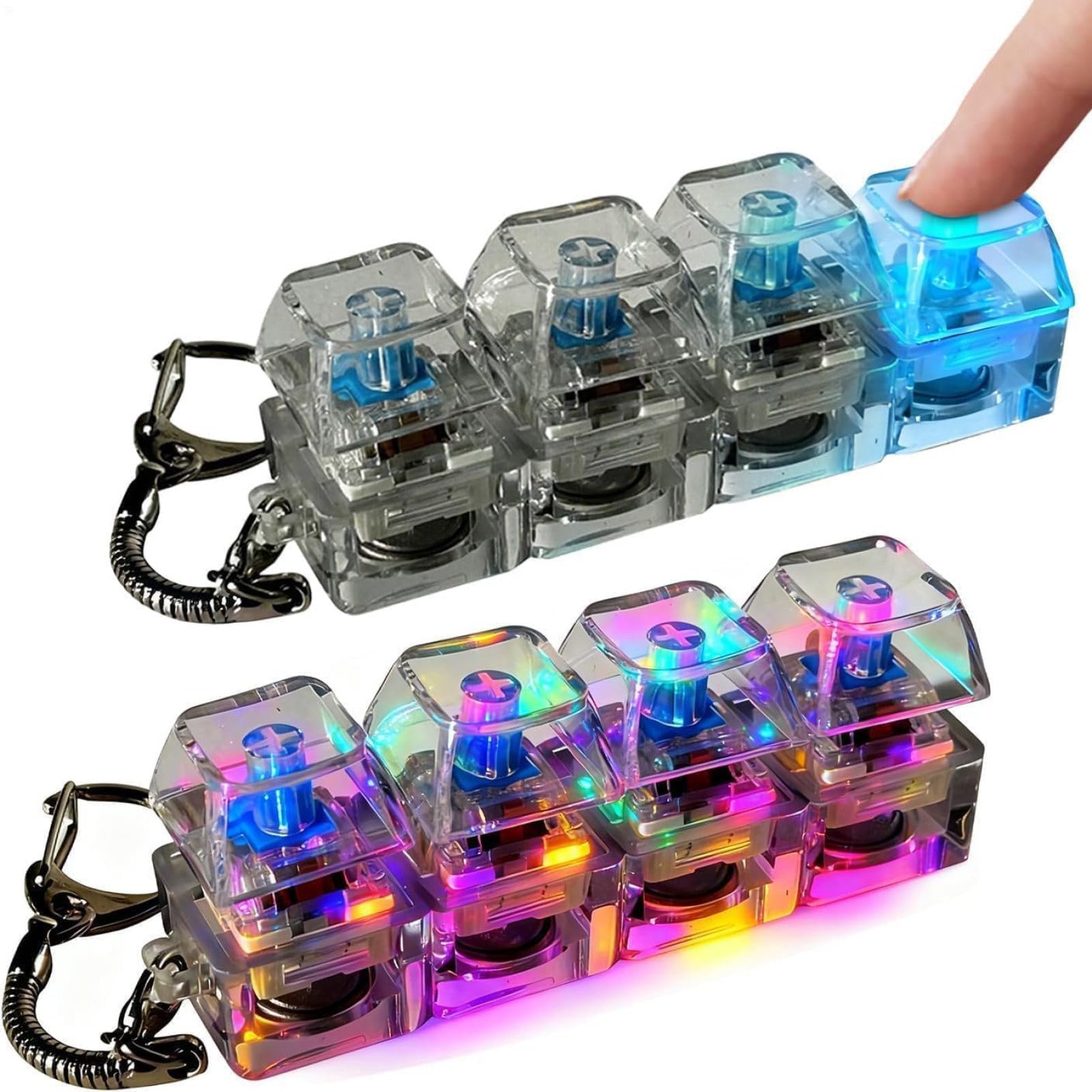 2PCS Keyboard Fidget Toy, 4 Button Fidget Keyboard Keychain With RGB Lights, Clicky Keyboards Fidgets Toys for Stress Relief, Portable Light Up Decompressions Toys, Fashional Gift for Kids Adults