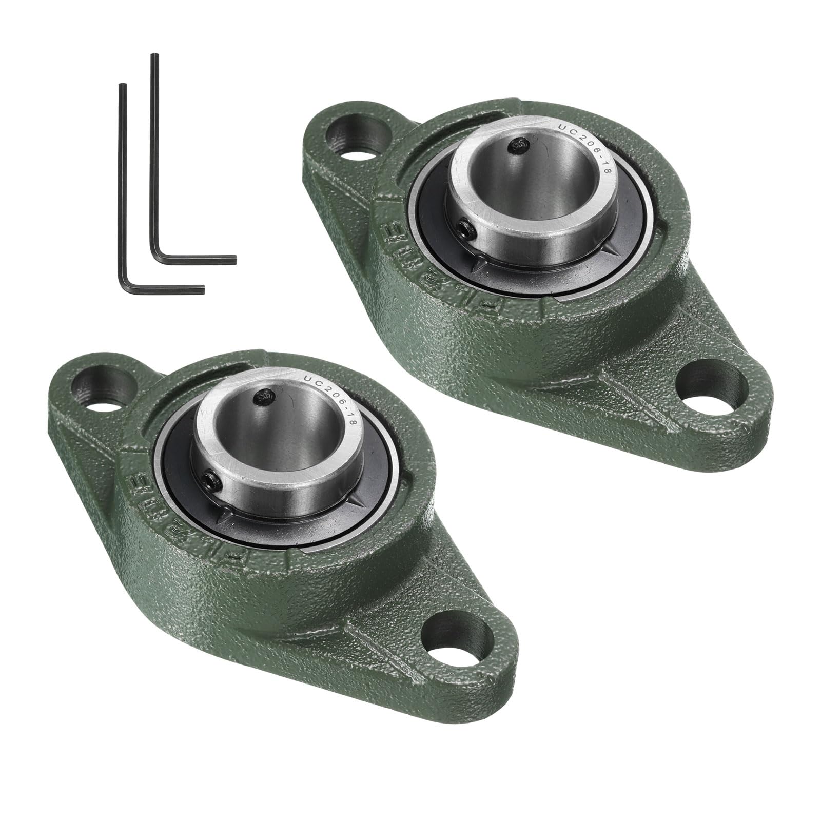 uxcell 2 cuscinetti a blocchetto UCFL206-18 con foro da 3,8 cm, auto-allineamento, base in ghisa massiccia montata su cuscinetti in acciaio cromato