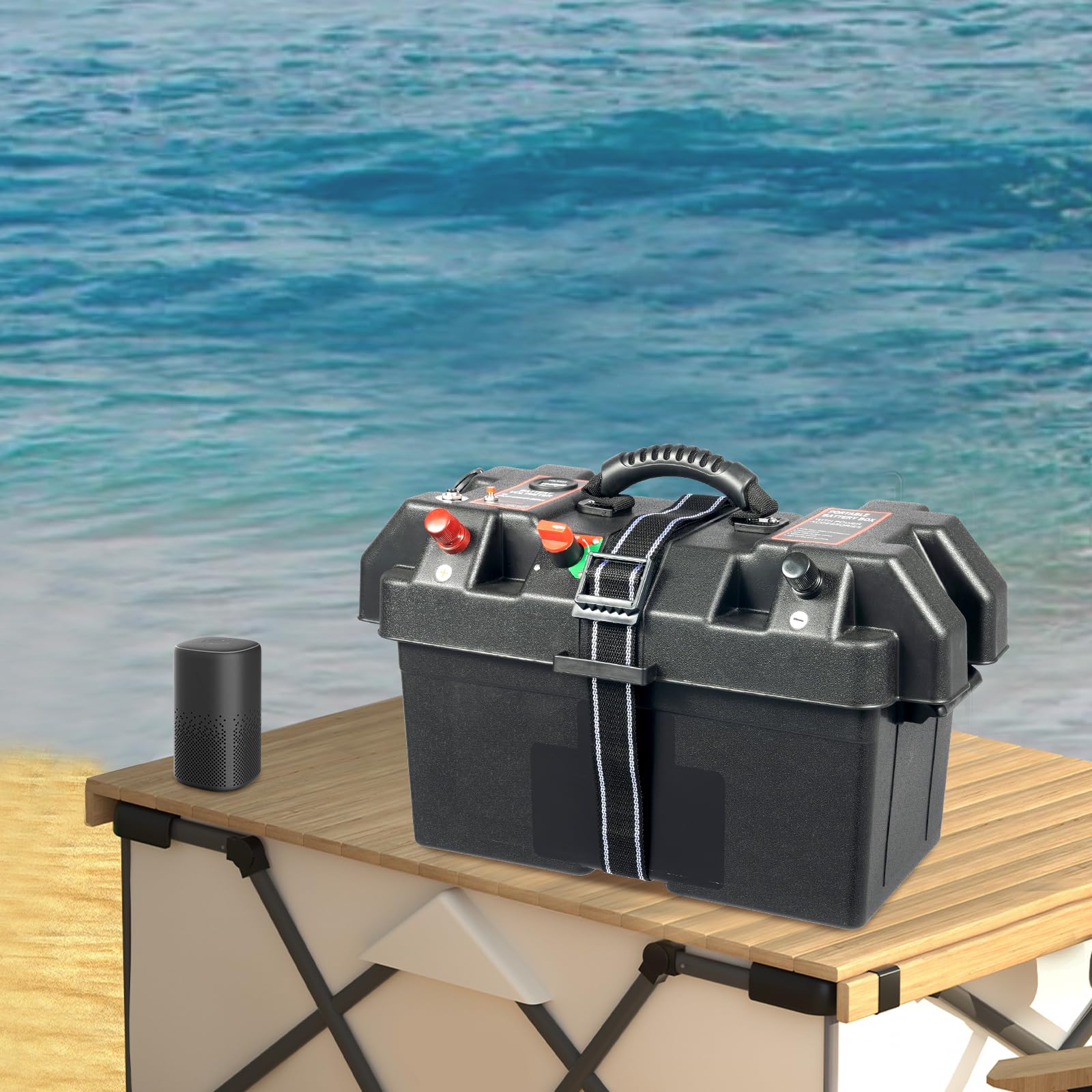 Scatola di batteria con doppia porta USB, scatola di immagazzinaggio della batteria multifunzionale con display a LED, per auto, yacht, campeggio - auto