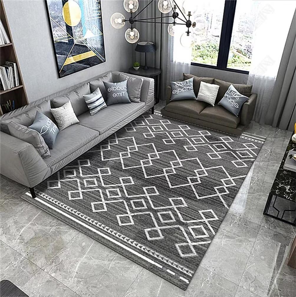 Tapis de salon gris 200x260cm avec motifs géométriques modernes pour chambre de garçon