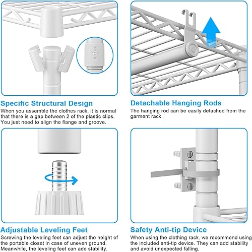 Miniatura 5 de Ulif Perchero E10 (con barra de suspensión elástica), percheros independientes para colgar ropa, sistema organizador de armario ajustable, perchero