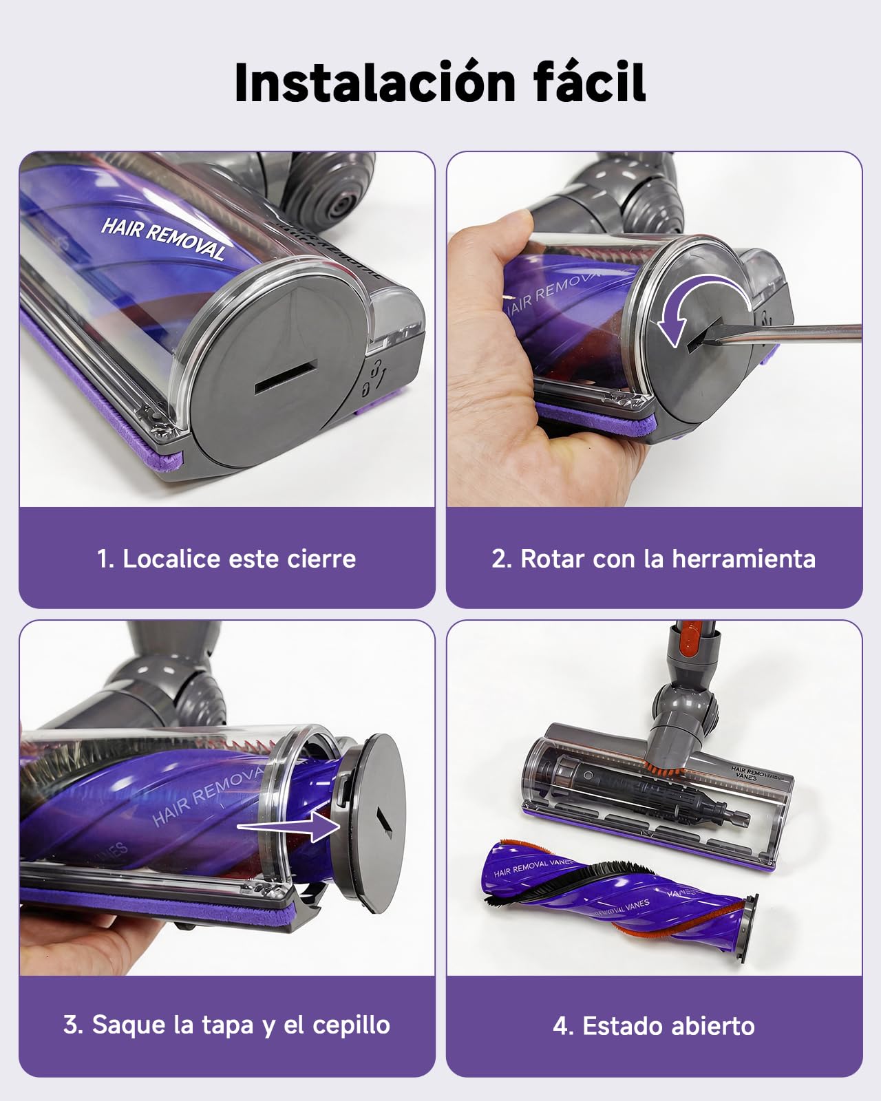 Cepillo Motorizado Anti-Enredos para Dyson V7 V8 V10 V11 V15 – Cabezal de Recambio con Transmisión Directa, Accesorio Turbo para Suelos Duros, Compatible con SV10 SV11 SV12 SV14 SV15 | Cepillo Motorizado para Dyson V7 V8 V10 V11 V15 Aspiradoras