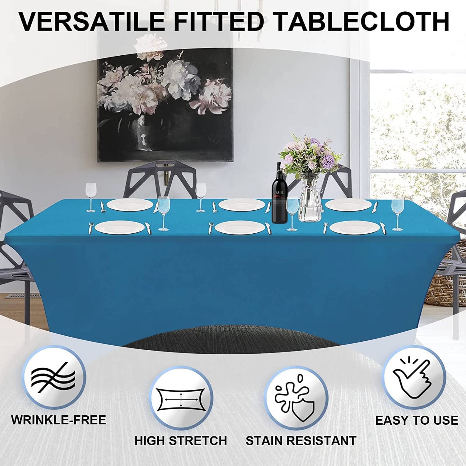 Newthinking Nappe Extensible De 1,8 M Pour Travaux Manuels, Nappe En élasthanne Extensible, Lavable Et Infroissable Pour étal De Marché, Banquet, événement, Mariage (1,8 M, Bleu Ciel