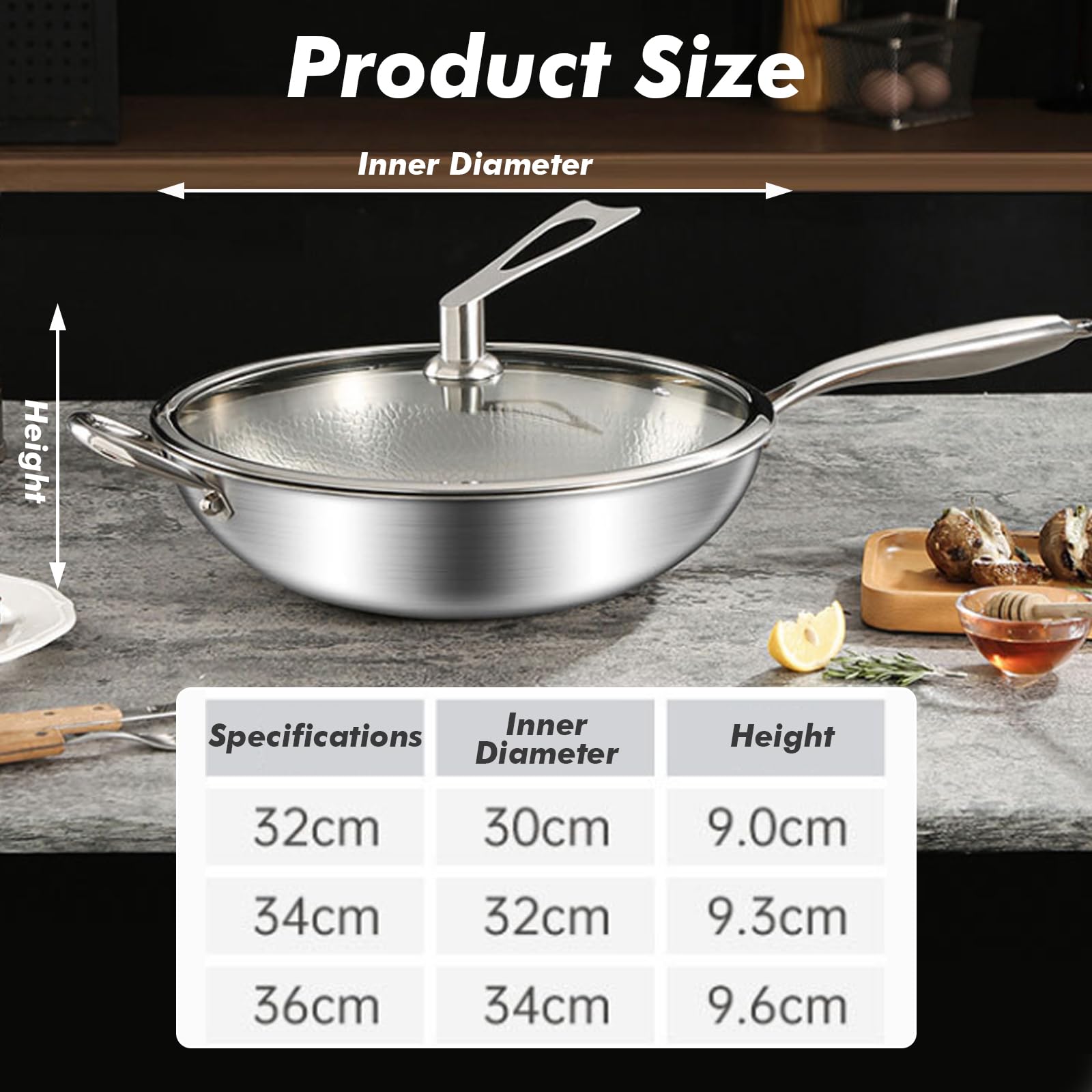 Titan Bratpfanne Ø 30 cm, Titan Pfanne Unbeschichtet mit Deckel, Kratzfeste Pfannes, Gehämmerte Pfanne, Premium bratpfanne für Induktion, Spülmaschinenfest