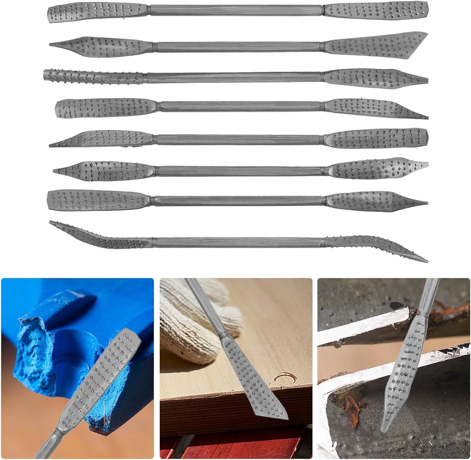 Lime e Raspe Per Legno, 8 Pezzi 200mm Doppia Finito Legno Raspa File Riffler, Forme Speciali Assortite Lime Ad Ago Per Intaglio Del Legno/Plastica Lucidatura, Modellare