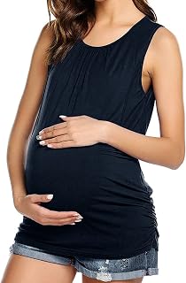 Camiseta de maternidad para mujer, sin mangas, de doble capa, color liso, para embarazo