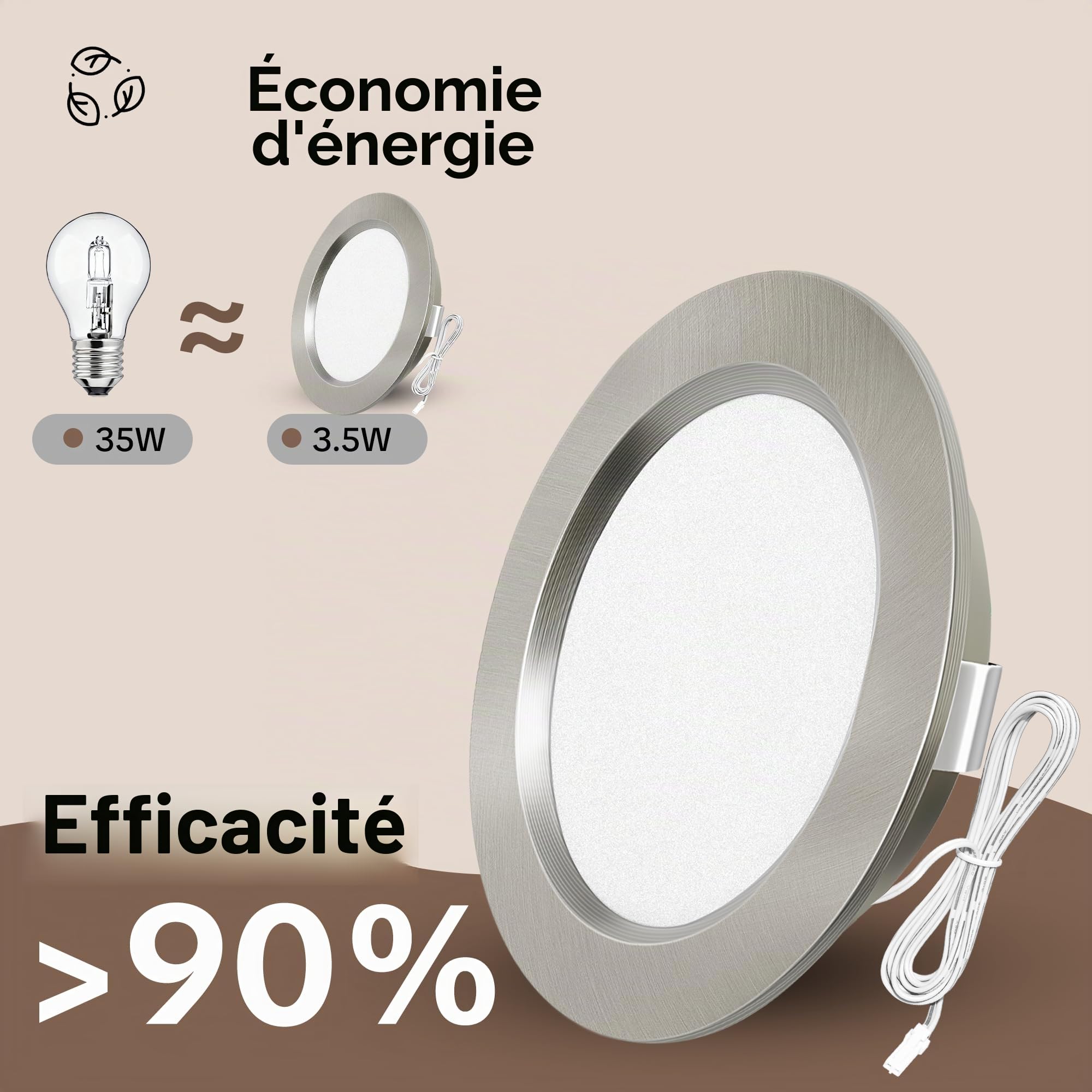 Lot de 3 Spot LED Encastrable 12V, 3000K Blanc Chaud 3.5W 330LM Alu Spots de Plafond Intensité Variable, LED Encastrable Plafond Trou 55-58mm, IP44 Plafonnier Spot pour Camper Meuble, Nickel