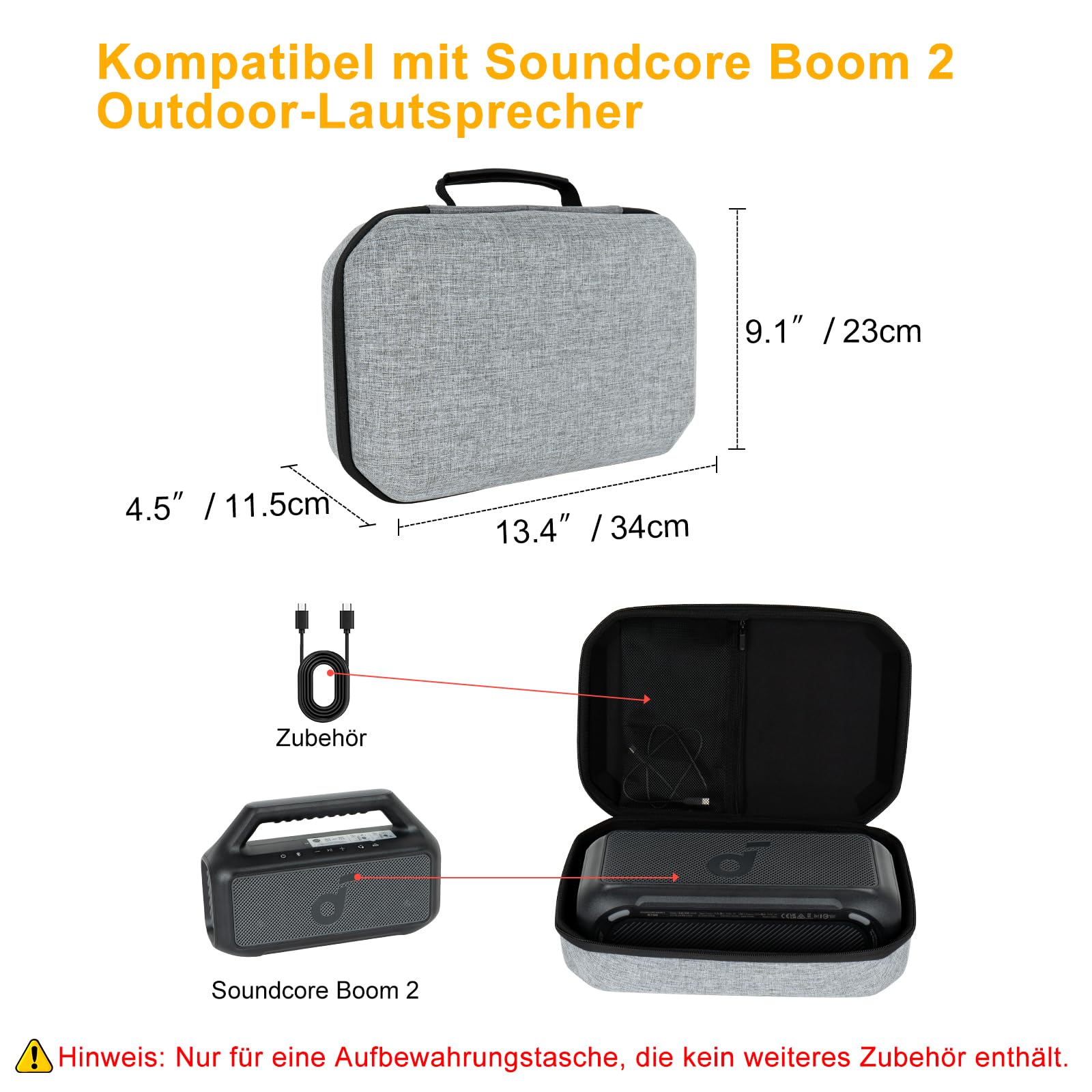 XINGFUDAO Hartschalen-Etui Für Soundcore Boom 2 Lautsprecher - Grau