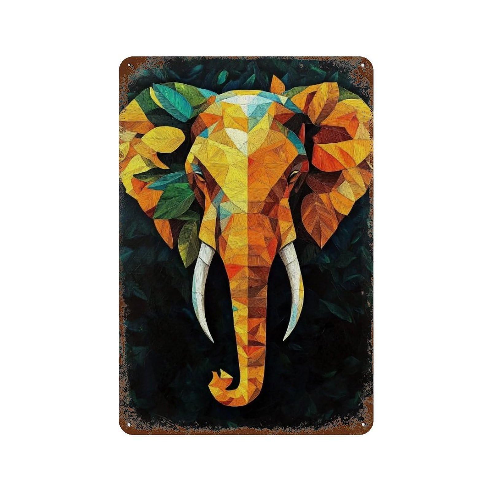 WUJHGRSG Layered Multitone Fragmented Foliage Elephant Layout 02 Wall Art Retro Iron Vintage Metal Tin Sign Poster Modern Decor for Home Cofffee Club Bar Shop Style 30x20cm